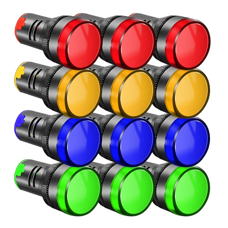 Gebildet 12 pieces 22 mm LED indicator light signal light control light, LED display pilot signal lamp 12 V-24 V 20 mA, AD16-22D/S (red/yellow/blue/green, each color 3 pieces) mix E378