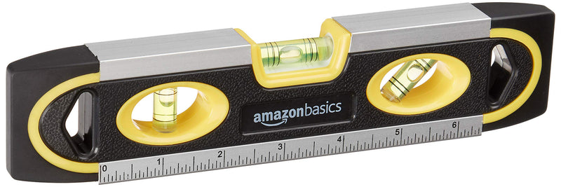 Amazon Basics Magnetic Torpedo Spirit Level and Ruler Spirit Level Plumb/Spirit Level/180-90-45 Degree Bubbles, 9" Yellow
