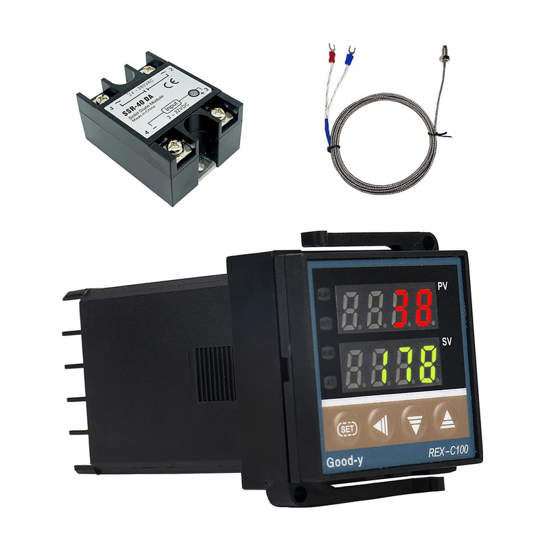 Digital Temperature Controller REX-C100, 0℃~1300℃ Alarm PID Temperature Controller Kits Digital Intelligent Thermostat Relay Output with K-Type A