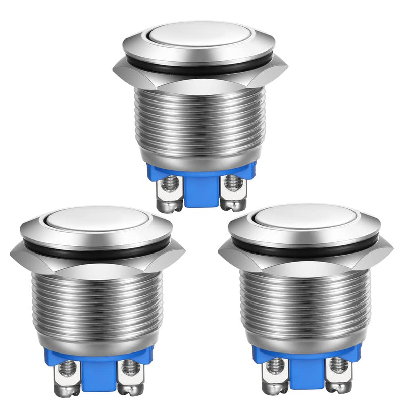 Gebildet 3 pieces momentary button screw terminals stainless steel metal waterproof button 19mm 2A 12V/24V/125V/250V (flat head) 19mm flat head momentary