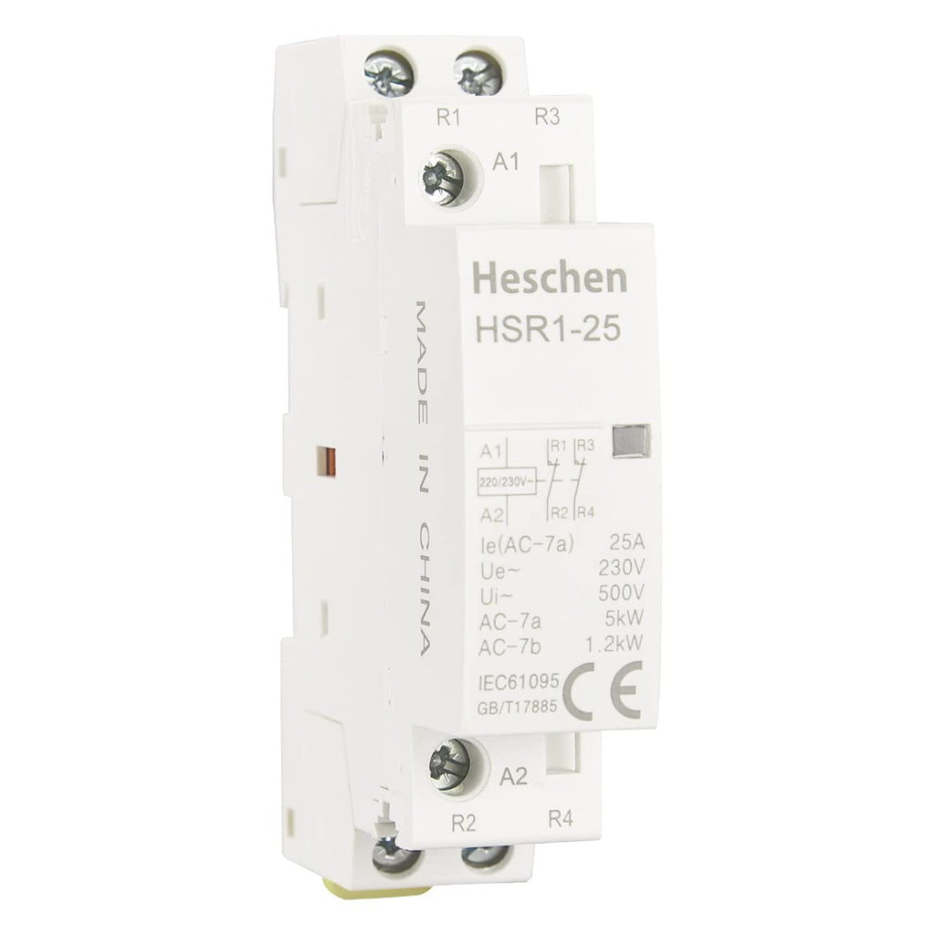 Heschen Household AC Contactor HSR1-25 2 Pin Normally Closed AC 220V/230V Coil Voltage 35mm DIN Rail Mount 1