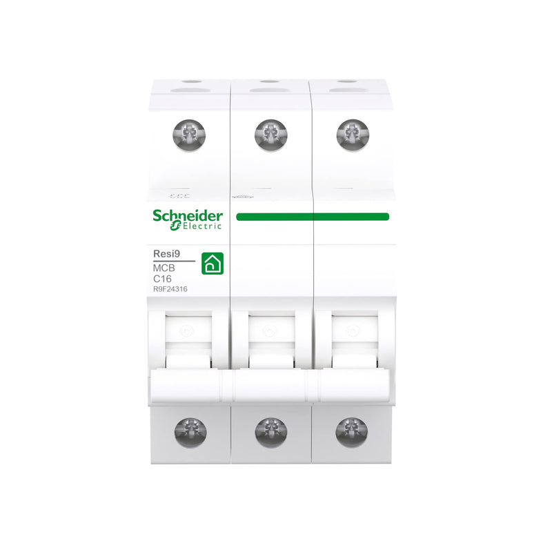 Schneider Electric R9F24316 Resi9 3-Pin Circuit Breaker | 16A, C characteristic, 6kA Rated current 16A Operating voltage 400 V