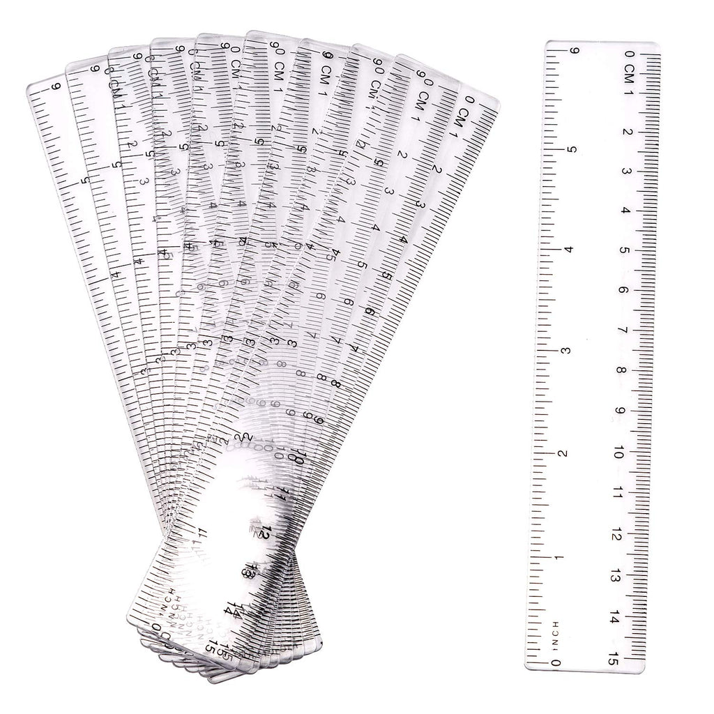 LUTER Pack of 10 15cm Ruler Plastic Ruler Transparent Ruler Measuring Device with Inch and Metric for School, Office, Home