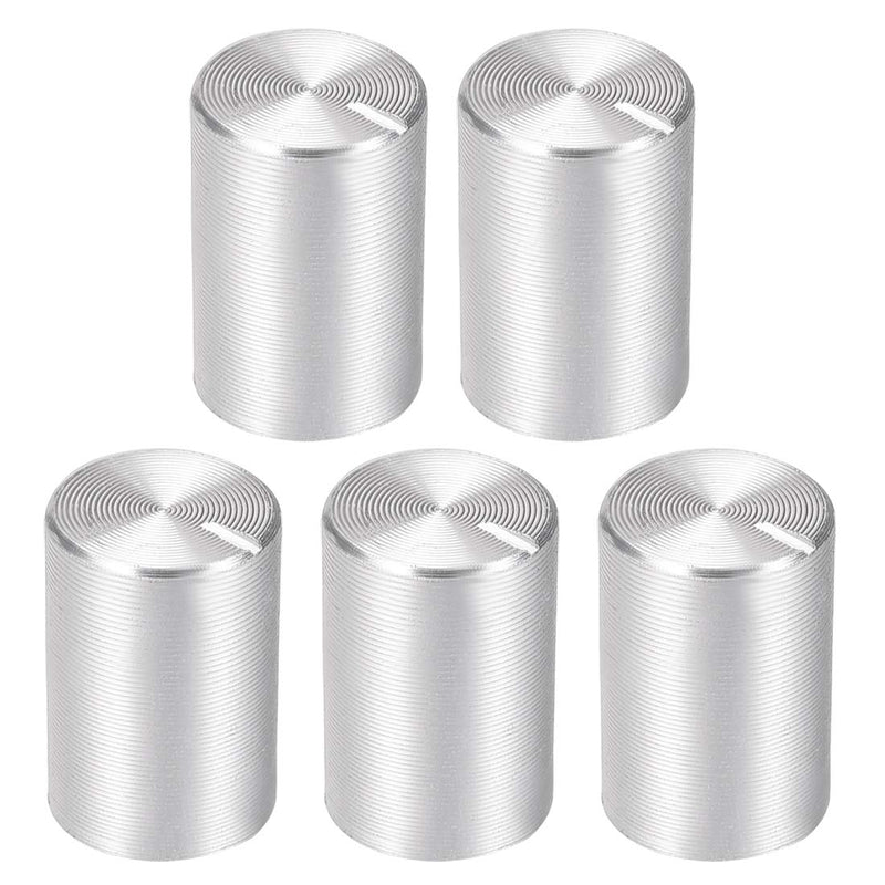 sourcing map 5pcs Aluminum Volume Control Potentiometer Knurled Shaft Rotary Knob 10mmx15mm Silver