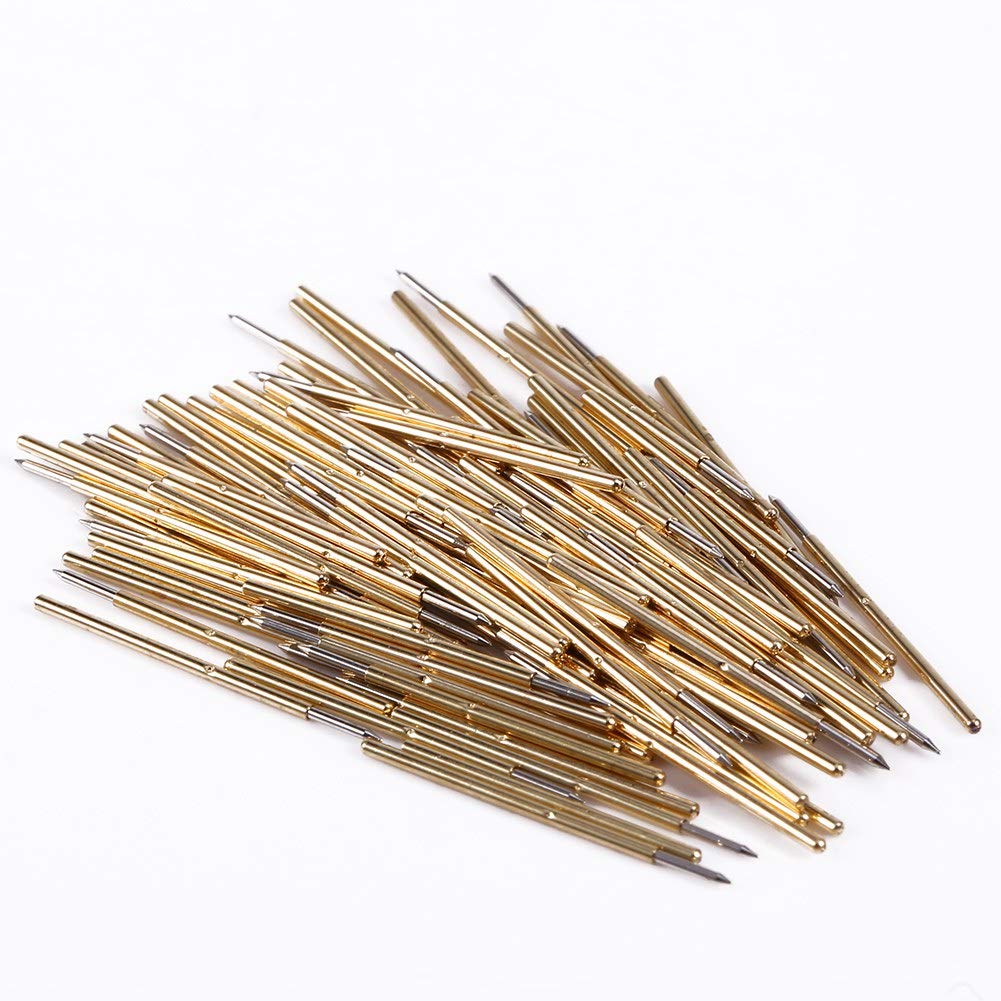 100pcs P50-B1 Spring Test Probe Pogo Pin Test Tools Dia 0.48mm Pointed Head 0.68mm Thimble Length 16.55mm PCB Testing Pin Spring Contact Probe for PCB Gold Fingering and Pads