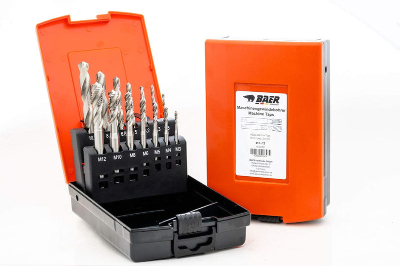 BAER tap set HSSG: machine tap blind hole, core hole drill: M 3 - M 12 - tap set - thread cutting set - thread cutting set M3-M12 - machine tap