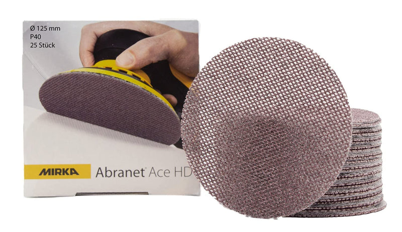 Mirka Abranet Ace HD mesh sanding discs Ø 125mm Velcro / grain P40 / 25 pieces / AH23202540 / for 125mm eccentrics and grinders / for sanding hard surfaces, wood, filler, paint, metal single