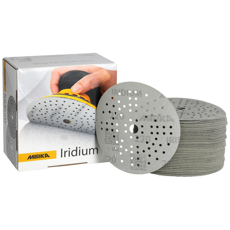 Mirka Iridium premium sandpaper Ø 125mm Velcro 89-hole, grain 220, 100 pieces / for sanding paint, filler, primer, wood, steel, solid surface materials, plastic grain P220