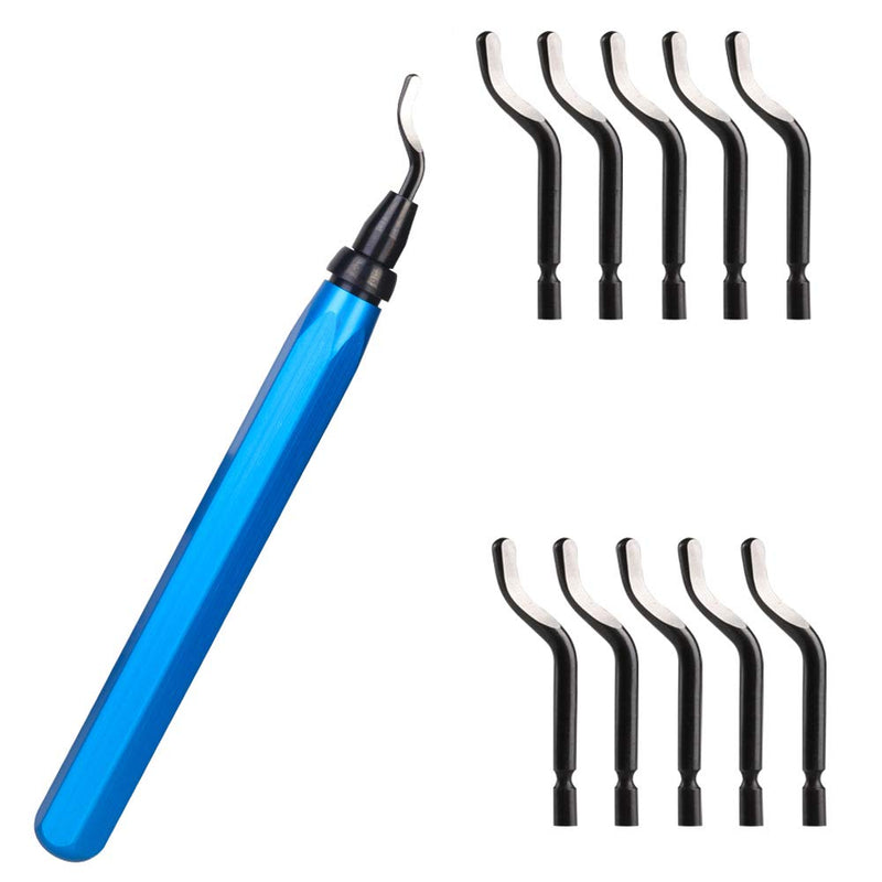 CGBOOM Deburrer Tool Universal, Metal Handle Hand Deburrer with 10 Replacement Blades, 360° Rotating Blade Cutting Tool for 3D Printers, Plastic, Aluminum and Stainless Steel 1 Metal Handle + 10 Blades