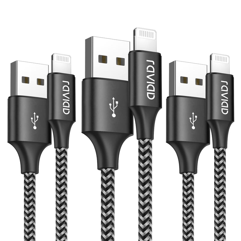 RAVIAD iPhone Charging Cable, Lightning Cable [3Pack 2M] Nylon iPhone Cable Charging Cable for iPhone 13/12/11/Pro/XS/XS Max/XR/X/8/8 Plus/7/7 Plus/6s/6/6 Plus/ 5S/5/SE, Mini/Air/Pro - Black
