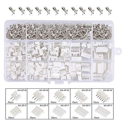 YIXISI 460 Piece JST Connector Kit, JST-XH, 2.54 mm Pitch Female Pin Header, JST Adapter Cable Plug, JST Male and Female Connector (2/3/4/5/6 Pin) White-Jst Xh