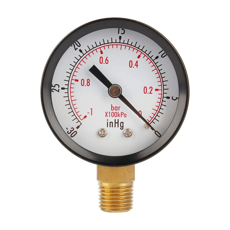 Universal Fitted Vacuum Pressure Gauge, 2" Vacuum Pressure Gauge for Air Compressor Water Oil Gas 1/4" NPT Lower Mount MF