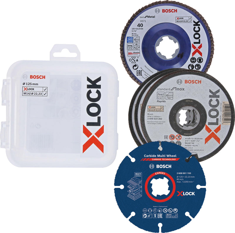 Bosch accessories 5 pieces. X-LOCK cutting discs grinding disc set (stainless steel, metal, Ø 125 mm, angle grinder accessories)