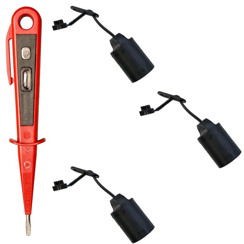 3 x lamp holder set E27 + 1 x voltage tester/phase tester 45300 VDE (construction version, lamp holder, renovation socket, construction site socket) 3 pcs. Black red