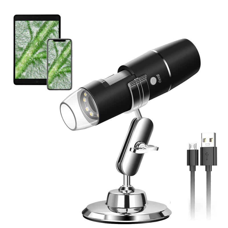 WADEO Digital USB Microscope, Portable WiFi Microscope 50X-1000X Magnification with Endoscopy and 8 LED, Digital Microscope for Android, iOS, Windows Silver, 50X-1000X Magnification