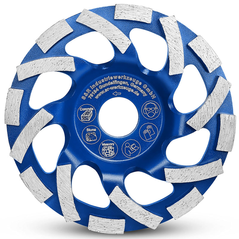 S&R diamond cup wheel 125 mm in industrial quality for hard concrete, natural stone, masonry, diamond cup wheel, concrete grinder, grinding plate for angle grinder 125 Modern Blue