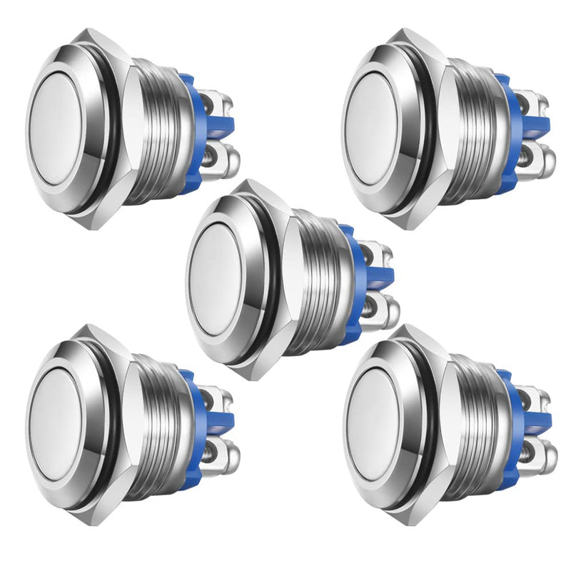 Gebildet 5pcs 16mm 5A 12V/24V/125V/250VAC momentary button screw terminals stainless steel metal waterproof button (high head) 16mm high head momentary screw type