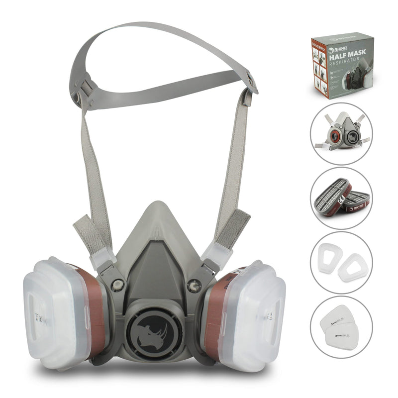 Rhino face cover for painting, dust, particles, chemicals, machine polishing, organic fumes, pollen and chemicals, with filter cotton