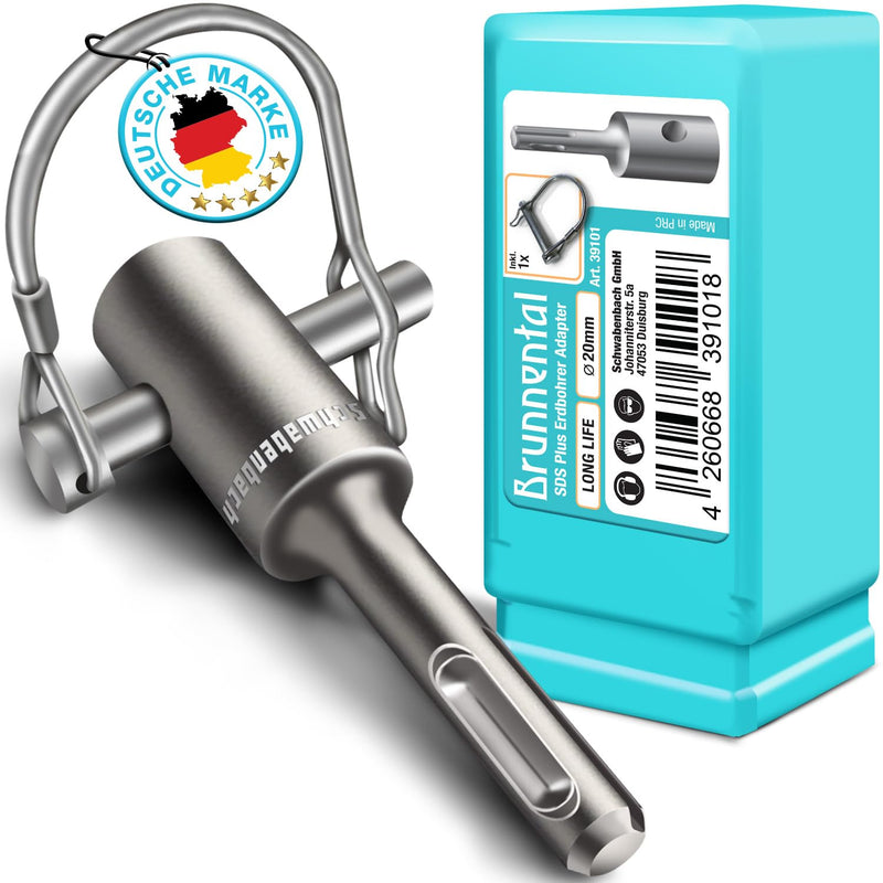 BRUNNENTAL ® SDS PLUS earth drill adapter + quick change bolt for hand drill - use your hammer drill as a well drill - earth hole drill adapter for drills with Ø 40 60 80 100 120 150 mm SDS Plus earth drill adapter + quick change