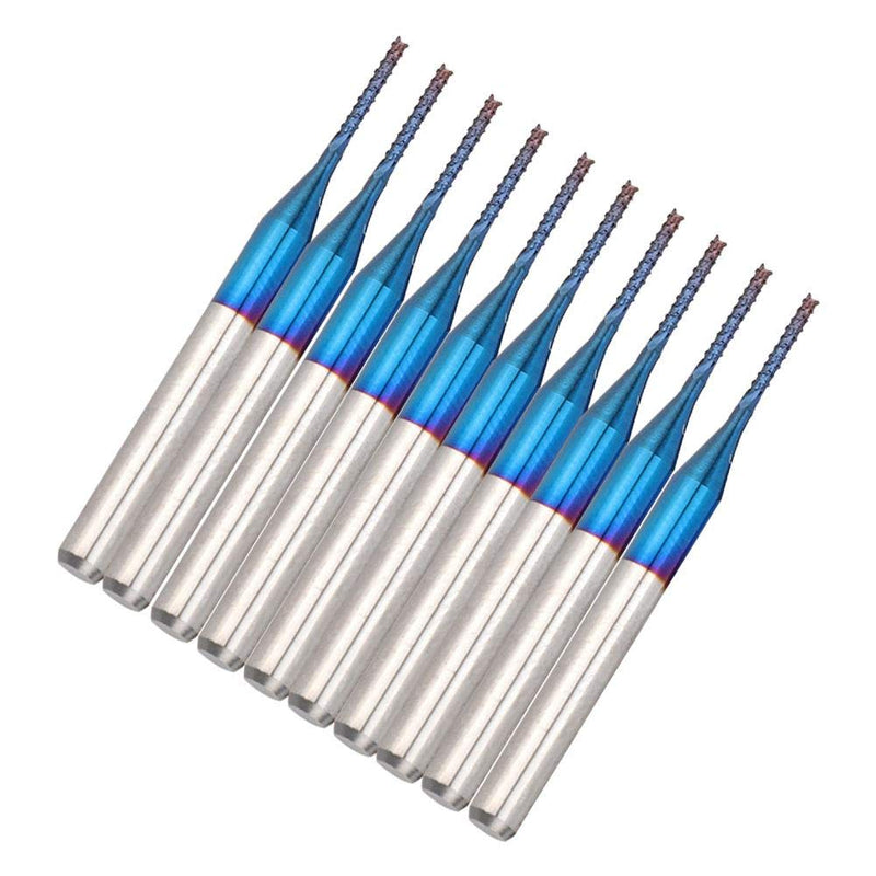 Pack of 10 End Mill Set Carbide Cutter Blue Corn Cutter CNC PCB Engraving Milling Tool Carving Drill Tools (1.0 mm) 1.0 mm