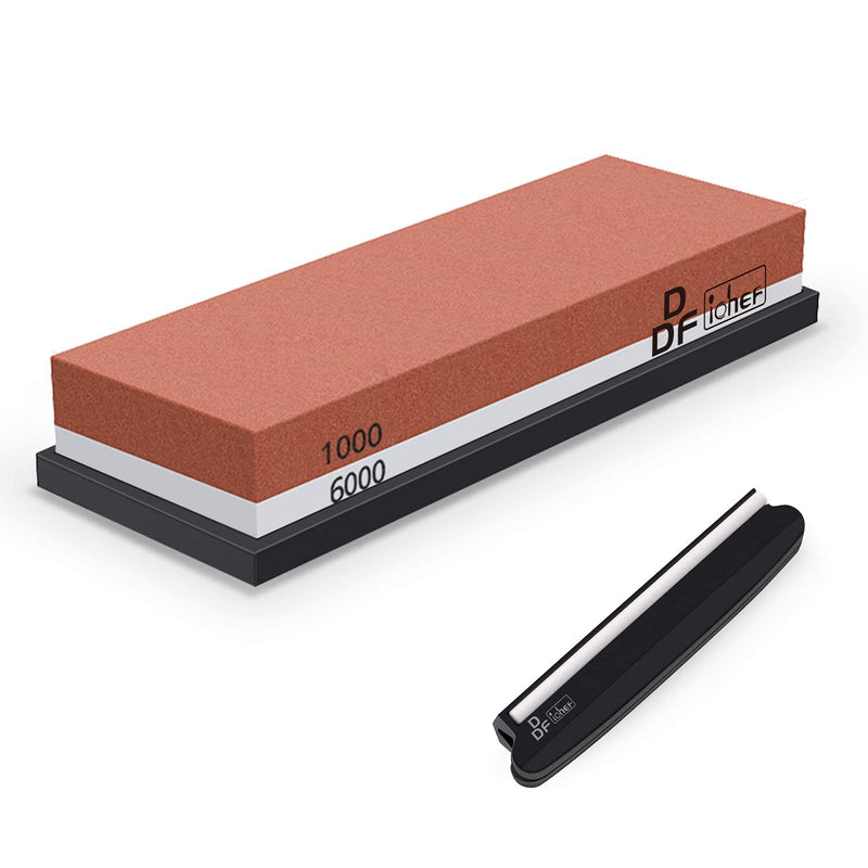 DDF IohEF whetstone, grit 1000/6000 sharpening stone, professional 2-in-1 double-sided knife sharpener with non-slip silicone holder and knife holder for knives