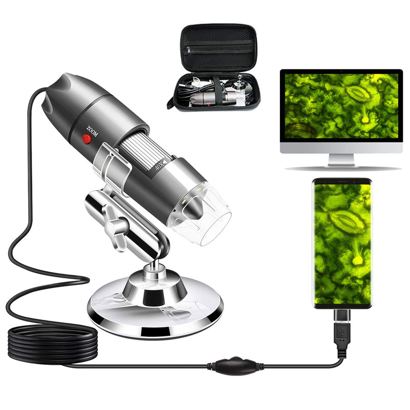 Cainda USB Microscope Camera 40x to 1000x Digital Microscope with Metal Stand and Carry Case Compatible with Android Windows 7 8 10 11 Linux Mac Portable Microscope Camera for Kids Gray