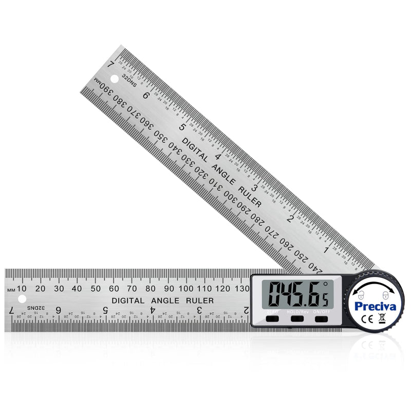 Protractor, Preciva digital protractor with screen HOLD - and 180° rotatable function, 400mm bevel ruler made of stainless steel for woodwork, home work - large display