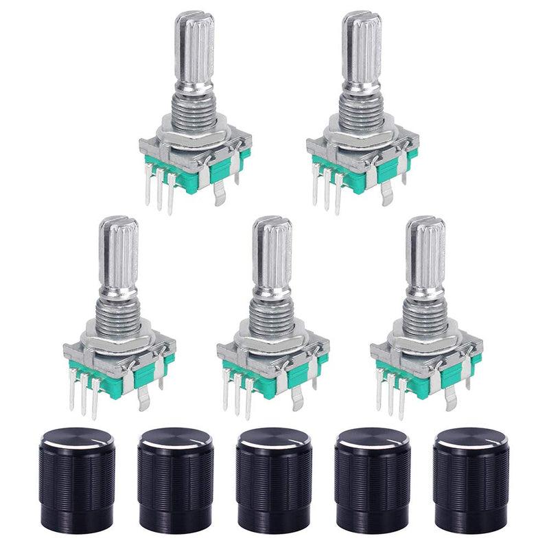 WayinTop 5 Set 360 Degree Rotary Encoder Module EC11 Digital Potentiometer Rotary Angle Encoder 5 Pin with Switch and Rotary Knob for Automotive Electronics Multimedia Audio