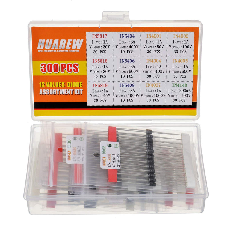 HUAREW 12 values 300 pieces rectifier diode 1N4001 1N4002 1N4004 1N4005 1N4007 1N5404 1N5406 1N5408 Schottky diode 1N5817 1N5818 1N5819 switching diode 1N4148 classification kit