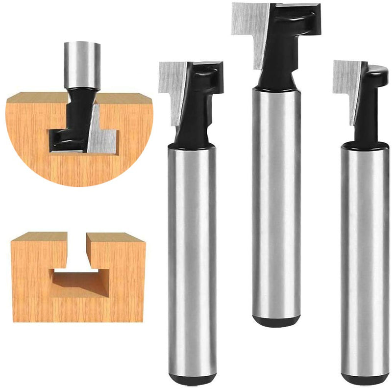 flintronic cutter shaft, 3-piece cutter set, cutter for router, milling tool set, groove cutter, 8 mm cutter shaft cutter router, router cutter, t groove cutter, woodworking tool bit 3 pieces - black