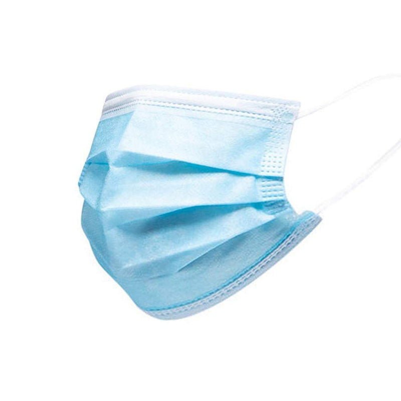 BigBig Home 100 pieces soft disposable face mask, 3-layer masks, dustproof, disposable protective masks, breathing masks with earrings, blue