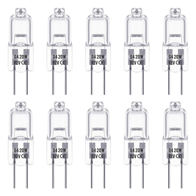 G4 halogen lamps, Techgomade 20 watt G4 halogen pin base lamp, 12V, 3000K warm white, dimmable, G4 base low voltage halogen 20w 10 pieces