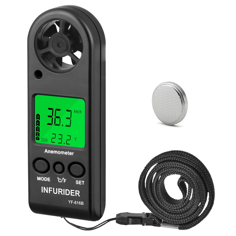 INFURIDER Wind Gauge, Digital Anemometer Handheld Wind Gauge Wind Speed Meter Gauge Air Flow Speed for Wind Speed Gauge Air Temperature with Backlight Chill MAX AVG 1PCS