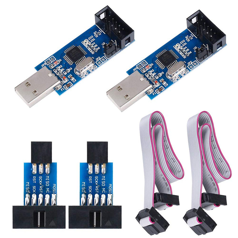 KeeYees Pack of 2 downloader programmers for USBASP for ISP with cable and 10-pin to 6-pin adapter board for 51 for AVR series microcontrollers