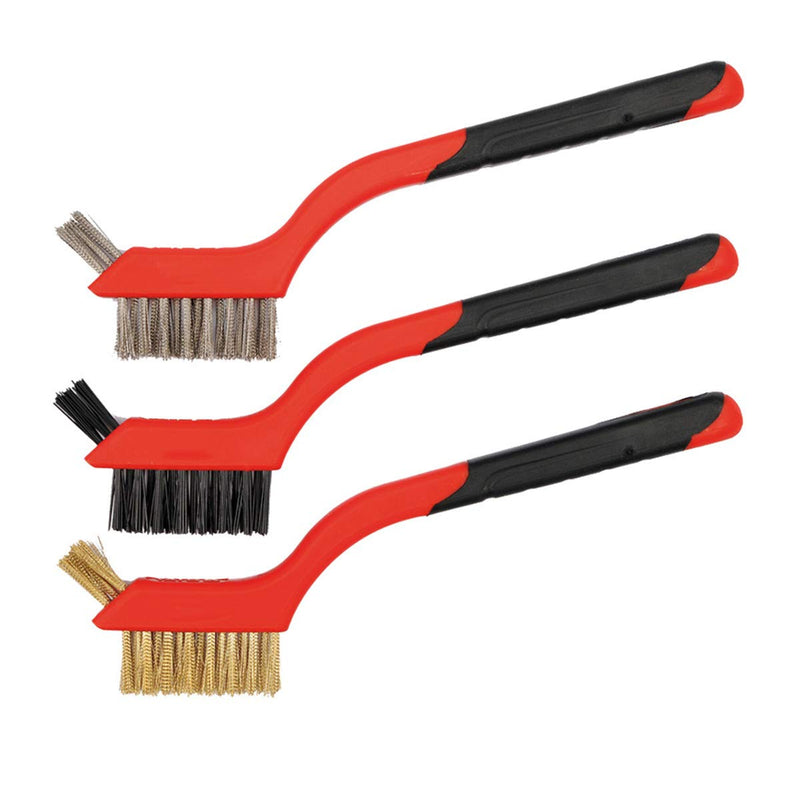 LGEGE 3-Piece Cleaning Brush Detailing Wire Brush Set Brass Stainless Steel and Nylon Brush Head Heavy Duty Crimp Scratch Brush Extra clusters of bristles for hard-to-reach areas