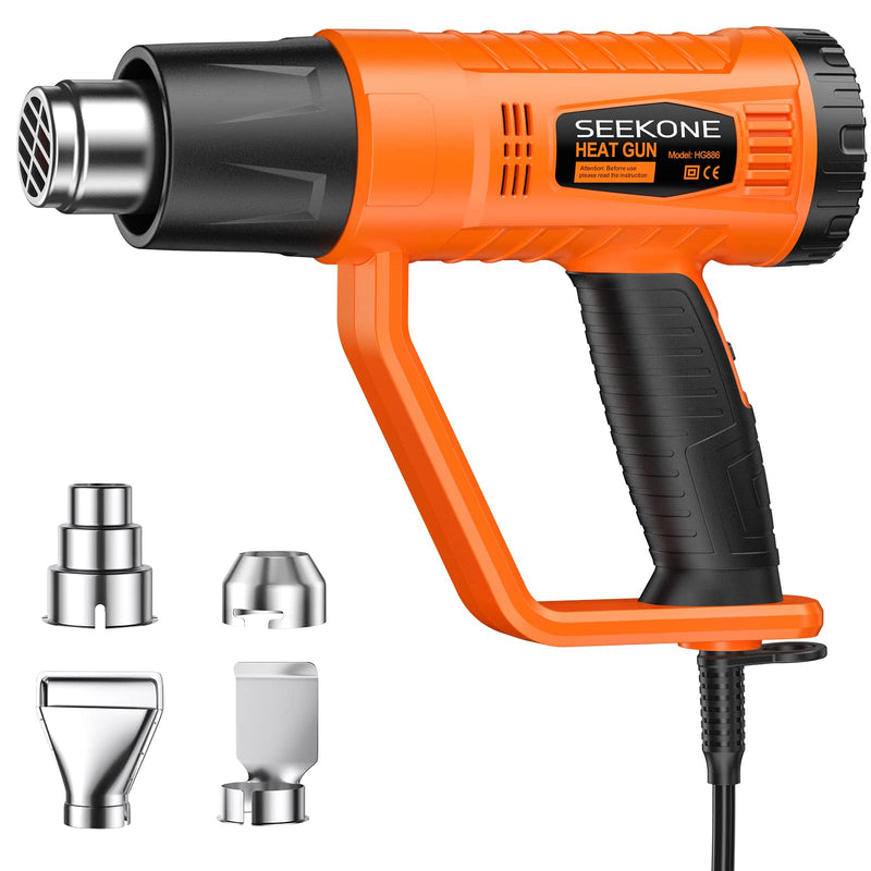 SEEKONE hot air gun, 2000W hot air dryer (400℃/600℃) high performance with 2 temperature settings, non-slip handle, flame retardant protective cover, 4 nozzles for removing paint, soldering pipes