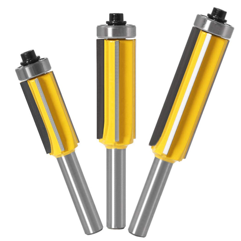 WSOOX 3 Pcs 8mm Shank Flush Cutter Set for Wood - 4 Flutes Top Bearing Flush Trim Bit