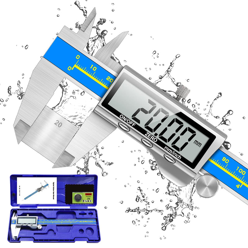 Digital caliper industrial quality Orthland caliper digital caliper 150 mm with large LCD precision caliper gauge depth gauge stainless steel analog IP54 waterproof for indoor outdoor steps brass blue