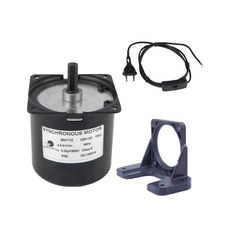 CHANCS Permanent Magnet Synchronous Gear Motor 220V 60KTYZ 2.5RPM Torque 80Kgf.cm with Bracket and Power Cable Mini Gear Electric Motor 2.5r/min+Bracket+Power Cable