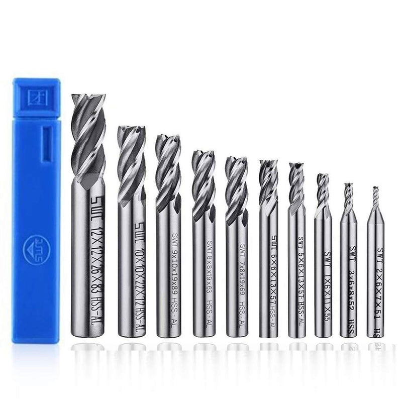 ASNOMY 10pcs HSS End Mill CNC Lathe Straight Shank 2-12mm, 4 Flute Spiral Cutter Cutting End Mill Set Drill End Mill Cutter Bit 2/3/4/5/6/7/8/9/10/12mm 10pcs-2/3/4 /5/6/7/8/9/10/12mm
