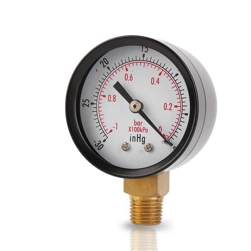 Vacuum pressure gauge, vacuum gauge 2 inch for air compressor water oil gas 1/4" NPT lower bracket MF,0～-30inHg 0～-1bar universal vacuum pressure gauge with 50 diameters 1/4 NPT