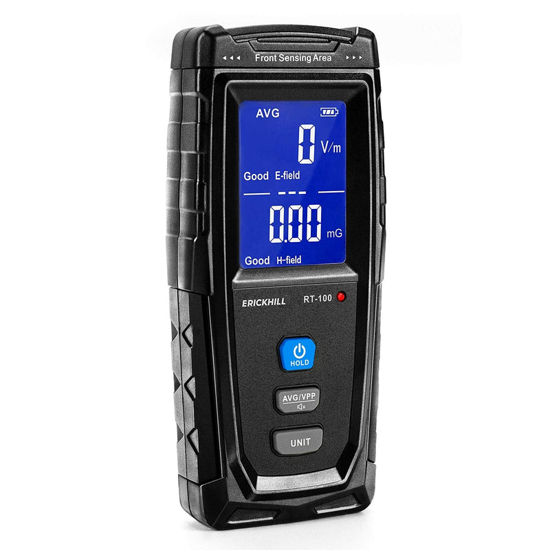 ERICKHILL EMF Meter, Digital Electromagnetic Field Radiation Detector Hand-held LCD EMF Detector Rechargeable for Home EMF Inspections, Office, Outdoor MF/EF Meter RT-100