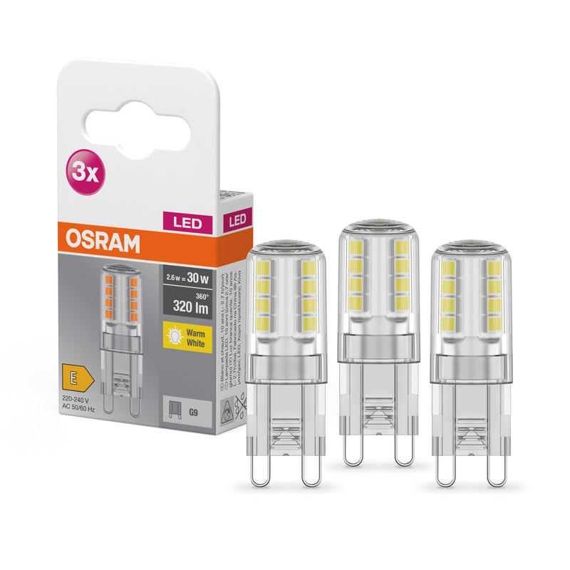Osram BASE LED PIN Bulb with G9 Socket, 2.60 W, Replacement for 30 W Incandescent Bulb, Warm White (2700 K), Pack of 3 30w Replacement 3 count (pack of 1) Not dimmable G9 Warm White 30W Replacement