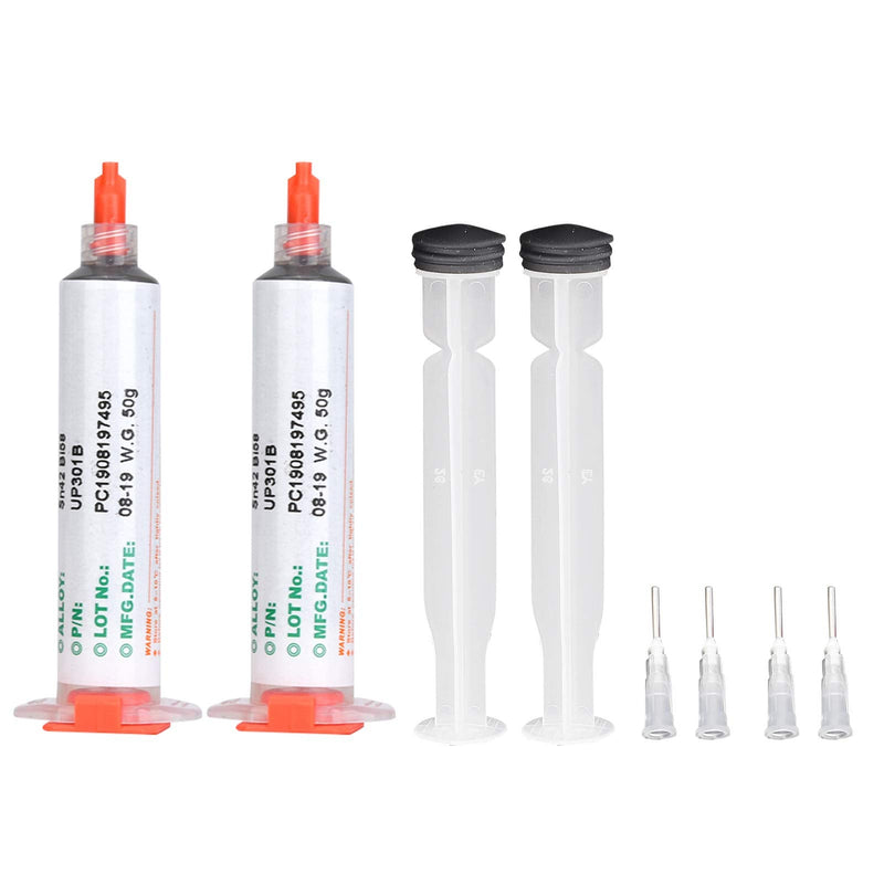 Fafeicy 2pcs SMD Lead Free Solder Paste Repair Electronics Sn42 Bi58 PCB with 100 Viscosity 50g (301B)