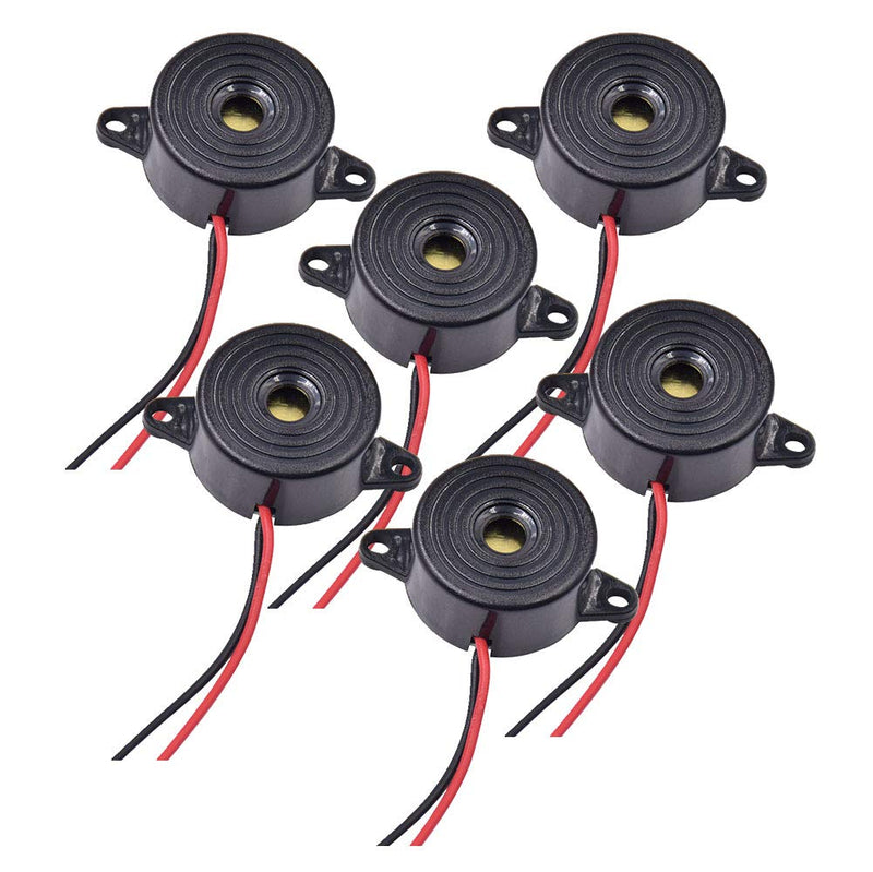 Wenxiaw Alarm System Buzzer Piezo Electric Buzzer 12V Active Piezoelectric Buzzer DC 3-24V Buzzer Alarm Piezo Sounder Continuous Sound Intermitent Beep, Pack of 6, Black
