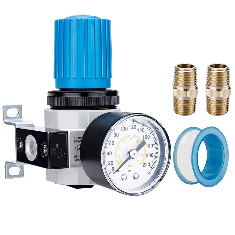 NANPU 1/4" BSP Air Pressure Regulator - Zinc Alloy, Pressure Gauge (0-16 bar), for Air Compressors and Air Tools 1/4" BSPP