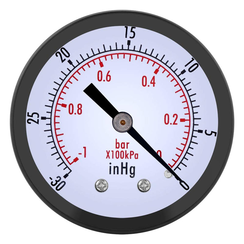 Oumefar 0-30inHg vacuum pressure gauge 0-1bar 50mm mini dial air vacuum pressure gauge 1/4" BSPT thread pressure gauge 1/4 inch BSPT rear mounting