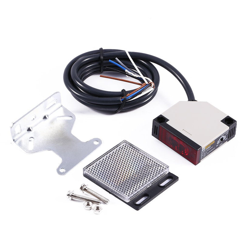 AC 90-250VAC 3A Photoelectric Sensor E3JK-R4M1 Reflective Proximity Switch Mirror Reflection Interior Wall Mounting with Reflector Plate 1.5m Cable Induction Distance 4m