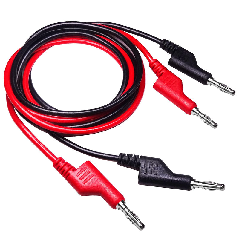Cleqee 2PCS Multimeter Banana Plug Test Leads, Stackable 4mm Banana to Banana Plug Cable, Soft Electrical Test Cable 1m/3.3ft Wire, 1000V 15A Red Black Stackable Banana Plug Test Leads x2