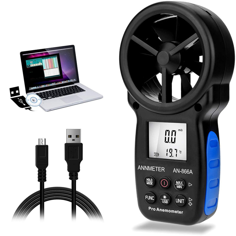 AIOMEST Wind Meter, Digital Anemometer Wind Meter Handheld, AI-866A Wind Meter CFM Wind Speed Meter for Wind Speed Temperature, with USB Port